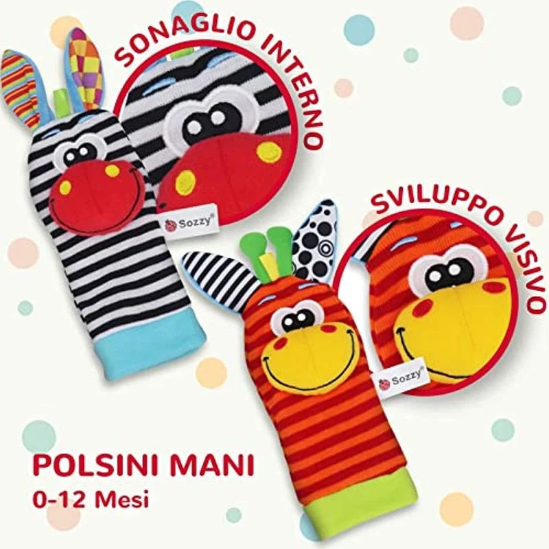 Synchain Baby Rattle Toy Neonato, 5 Pack Neonato Sonagli Calzini Polso,Simpatici Animaletti Developmental Soft Toys Bambole per Neonati 0-12 Mesi Bambini