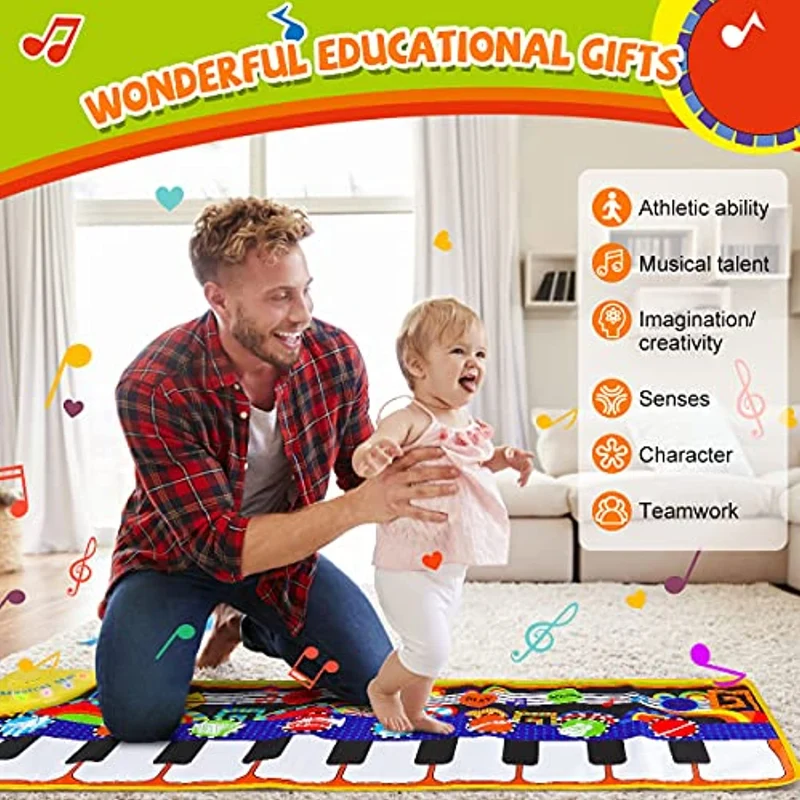 RenFox Tappeto Musicale, Piano Mat Tastiera Danza Stuoia Strumento Musicale 5 modalità e 8 Suoni, Tappeto Musicale Tocco Mat Bambini Educativo Giocattolo(110 * 36 cm)