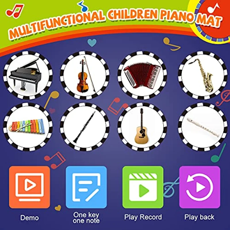 RenFox Tappeto Musicale, Piano Mat Tastiera Danza Stuoia Strumento Musicale 5 modalità e 8 Suoni, Tappeto Musicale Tocco Mat Bambini Educativo Giocattolo(110 * 36 cm)