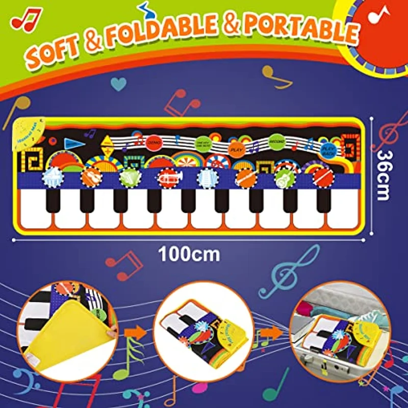 RenFox Tappeto Musicale, Piano Mat Tastiera Danza Stuoia Strumento Musicale 5 modalità e 8 Suoni, Tappeto Musicale Tocco Mat Bambini Educativo Giocattolo(110 * 36 cm)
