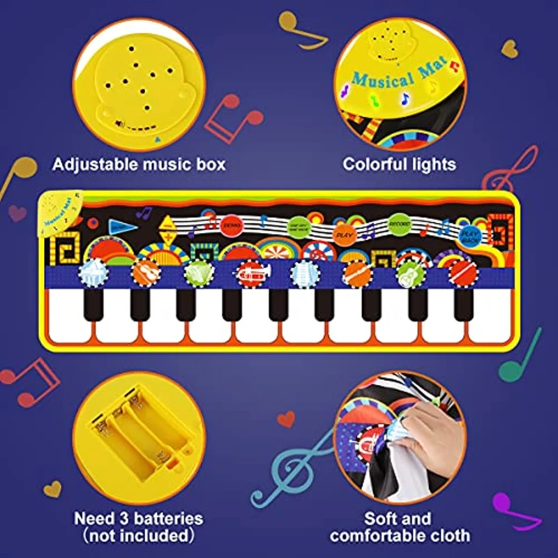 RenFox Tappeto Musicale, Piano Mat Tastiera Danza Stuoia Strumento Musicale 5 modalità e 8 Suoni, Tappeto Musicale Tocco Mat Bambini Educativo Giocattolo(110 * 36 cm)
