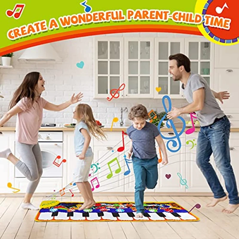 RenFox Tappeto Musicale, Piano Mat Tastiera Danza Stuoia Strumento Musicale 5 modalità e 8 Suoni, Tappeto Musicale Tocco Mat Bambini Educativo Giocattolo(110 * 36 cm)