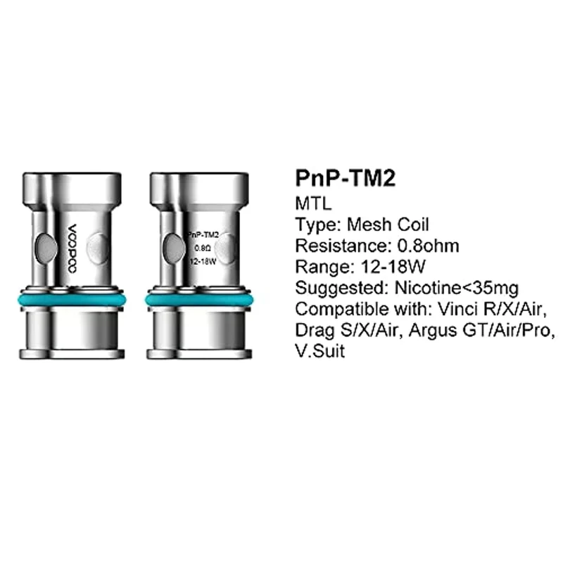 VOOPOO Coil Pnp-tm2 Bobina Da 0,8ohm Per Vinci R X Drag X S Argus Gt Argus Air V.suit (Pz), Acciaio, 5 Unità