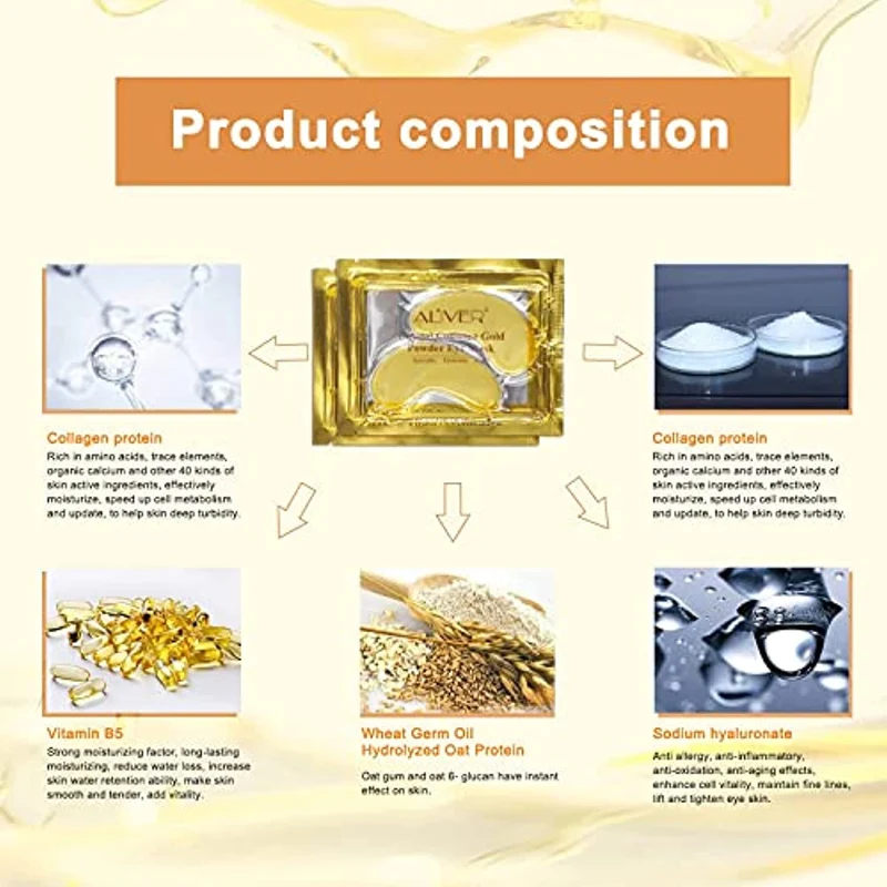 Maschera per Gli Occhi al Collagene in Gel di Cristallo Oro 24K 25 paia, Antietà e Rughe, Crema Idratante, per Rimuovere Borse Sotto Gli Occhi, Occhiaie, Crema Idratante, Occhi Gonfi
