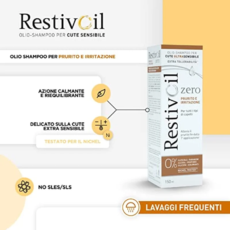RestivOil Zero Shampoo Anti Prurito e Irritazione per Capelli Olio Fisiologico Delicato ad Azione Detergente, per Tutti i Tipi di Capelli, 150 ml