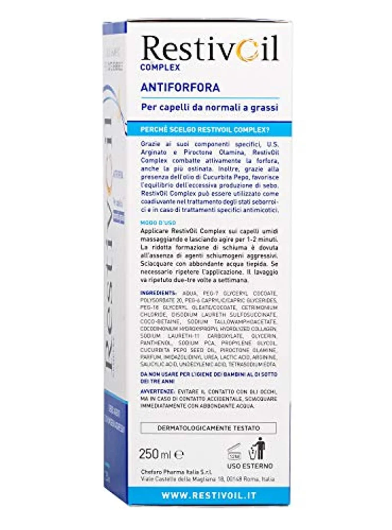 RestivOil Complex Shampoo Antiforfora per Capelli Secchi, Olio Fisiologico con Azione Antiseborroica e Anti Prurito, 250 ml