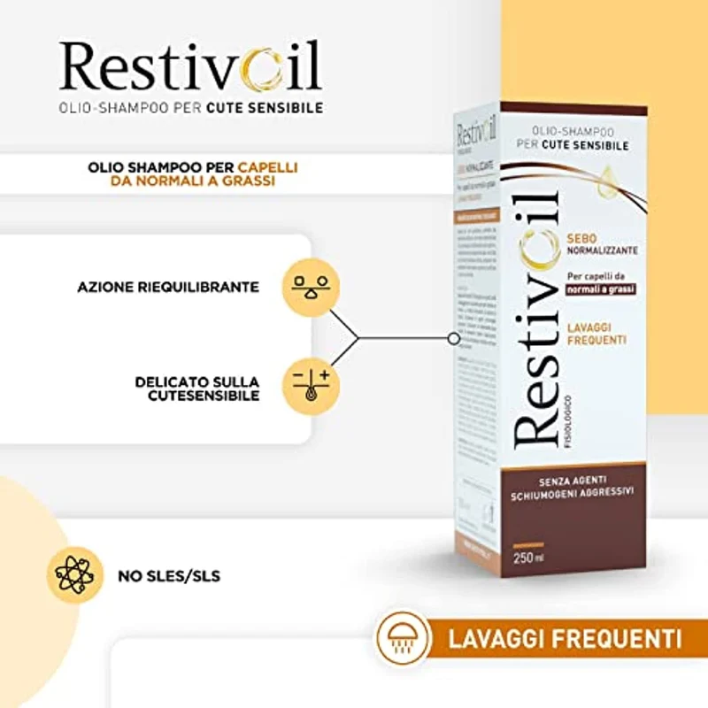 Restivoil Fisiologico Sebonormalizzante Olio-Shampoo per Cute Sensibile e per Capelli Normali e Grassi, Senza Agenti Schiumogeni e Aggressivi - 250 ml