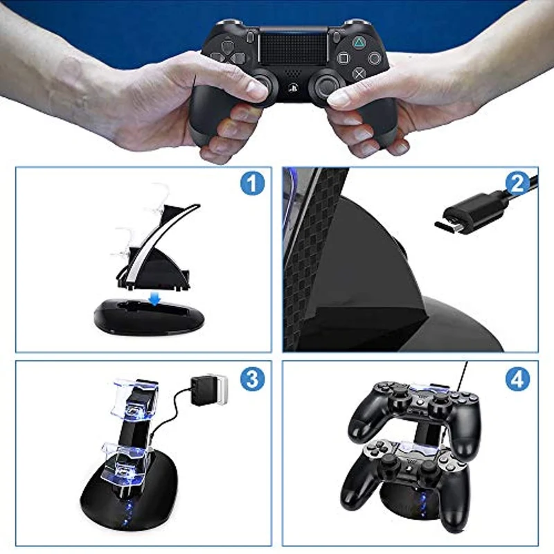 PS4 Ricarica Controller Base,AMANKA Dual USB Controller Caricatore Docking Station Stand con LED,Compatibile Playstation 4 PS4 / PS4 Slim /Pro/ Wireless Controller,con Cavo USB