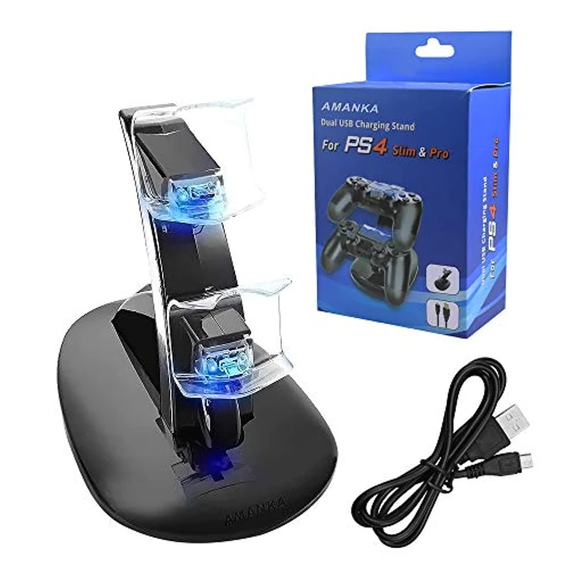 PS4 Ricarica Controller Base,AMANKA Dual USB Controller Caricatore Docking Station Stand con LED,Compatibile Playstation 4 PS4 / PS4 Slim /Pro/ Wireless Controller,con Cavo USB