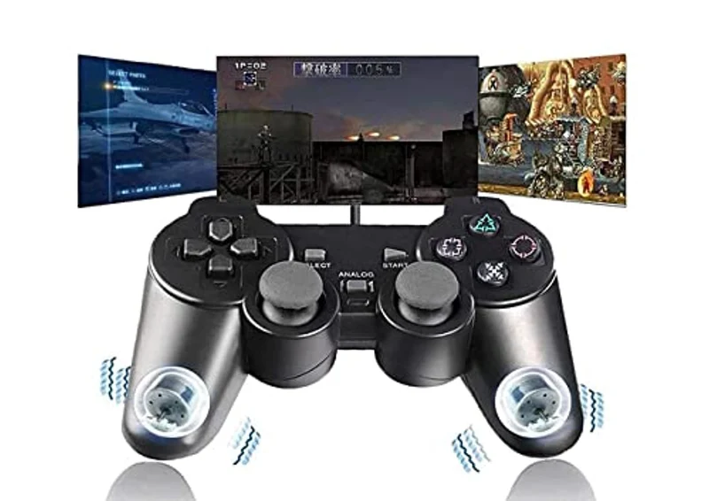 HaoYiShang - 2X Joystick cablato con doppia vibrazione For ps2 controller, compatibile per console Sony PS2 -senza confezione al dettaglio