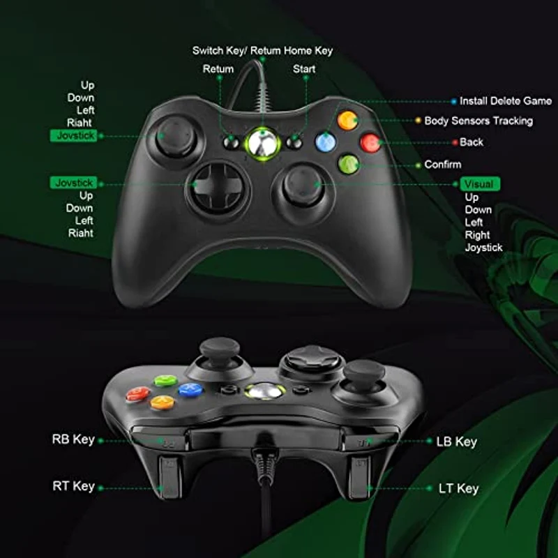 ETPARKK Controller per PC, Xbox 360 Game Controller, Wired Controller Compatibile per Xbox 360/Xbox 360 Slim, USB Wired Joystick per PC(Windows 7/8 / 8.1 / 10 / XP / Vista)