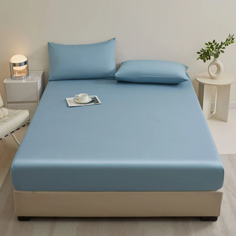 Bedding Set – Solid Color Fitted Sheet & 2 Pillowcases, Full-Cover Mattress Protector for Single Beds & Dorms