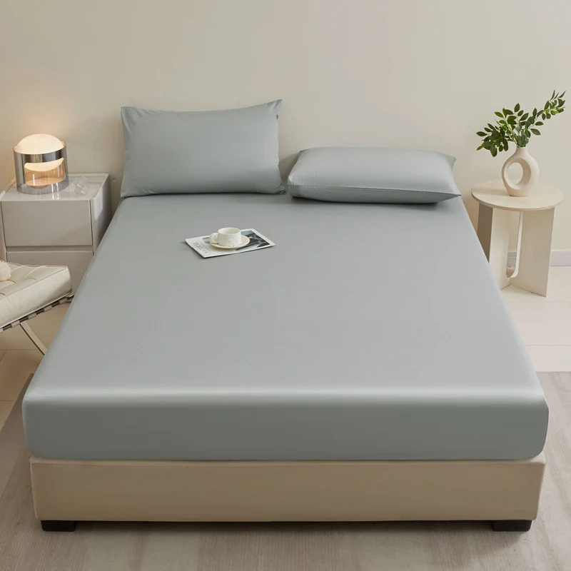 Bedding Set – Solid Color Fitted Sheet & 2 Pillowcases, Full-Cover Mattress Protector for Single Beds & Dorms