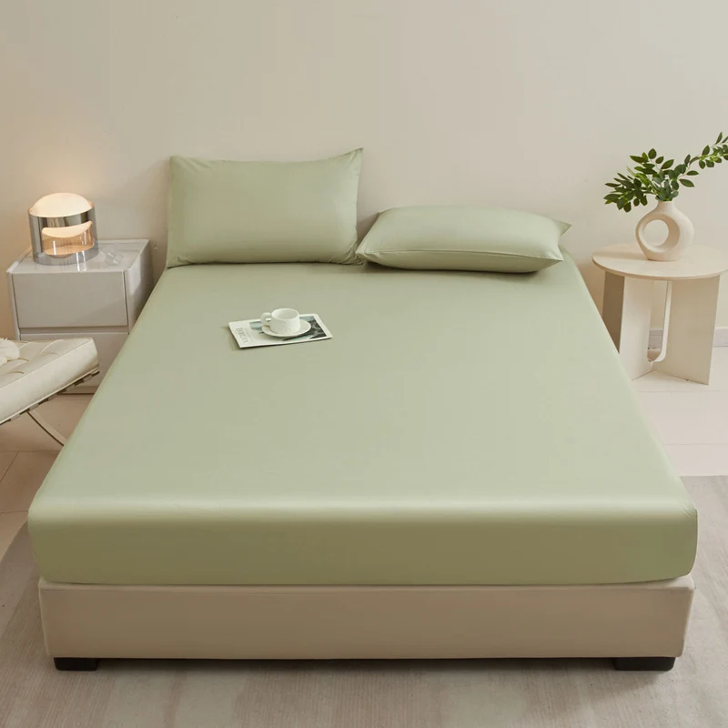 Bedding Set – Solid Color Fitted Sheet & 2 Pillowcases, Full-Cover Mattress Protector for Single Beds & Dorms
