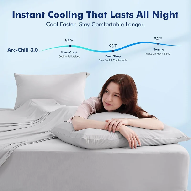 Elegear Silver-Infused Cooling Sheets – Breathable & Fresh Bedding for Hot Sleepers, King Size 4-Piece Set