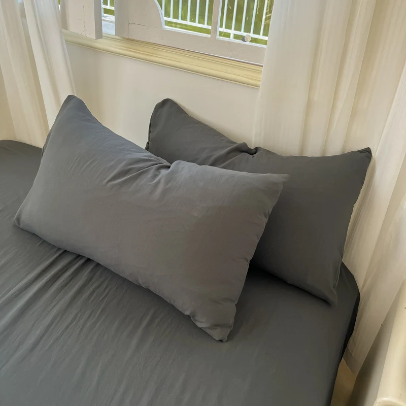 Washed Cotton Pillowcases Set of 2, 48×74cm (19×29 in), Solid Color Brushed Twill Pillow Covers, Soft Breathable Modern Style