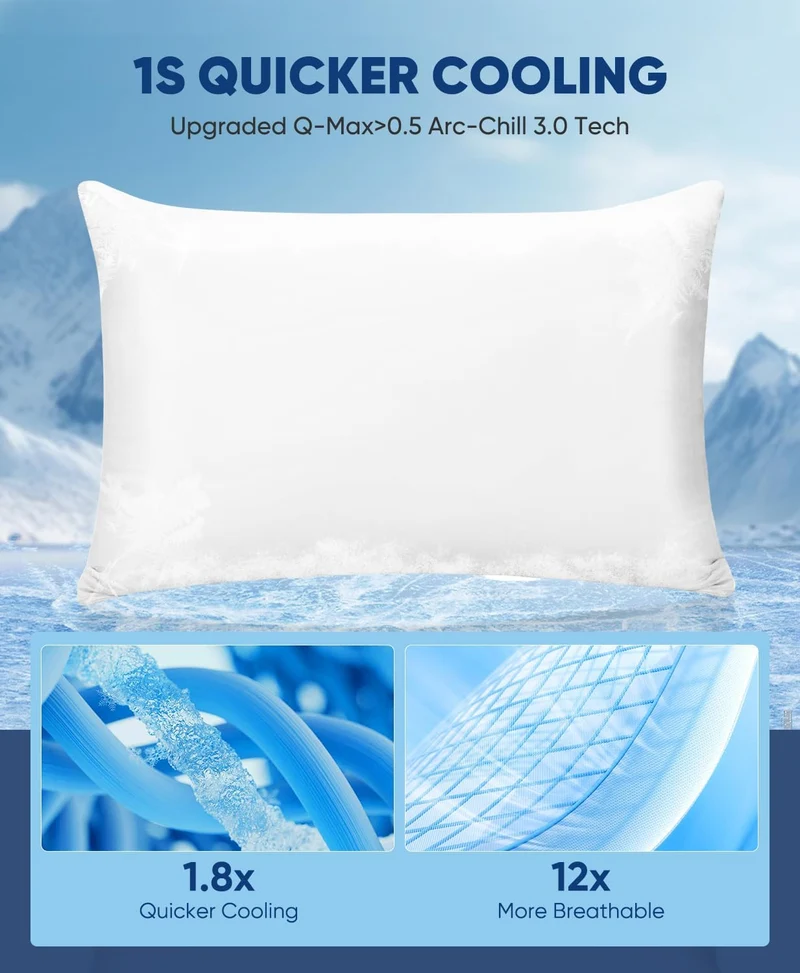 2-Pack Premium Silky Super Cooling White Pillowcases – Arc-Chill Extreme Q-Max 0.5