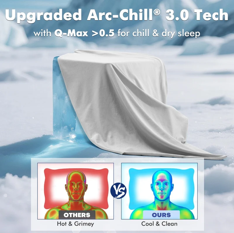 Arc-Chill 3.0 Cooling Pillowcase – Silver Ion Freshness, Dual-Sided Cool Touch, Ultra-Light & Breathable for Hot Sleepers-Gray