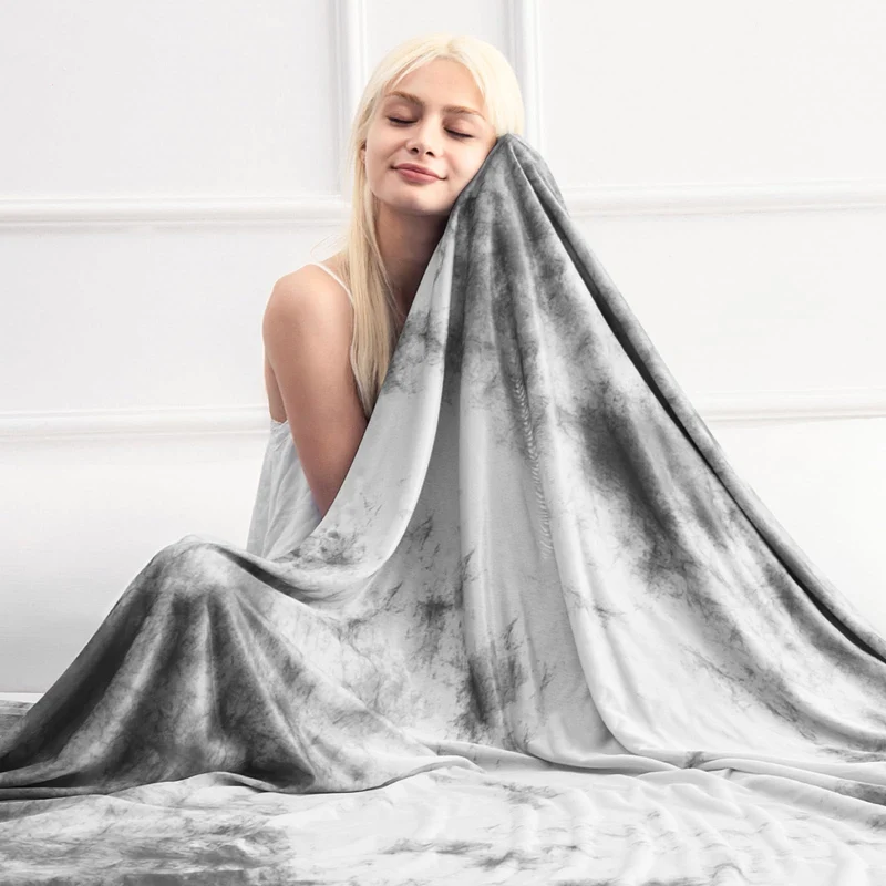 Arc-Chill Tie Dye Cooling Blanket – Q-Max 0.5+ Double-Layer Dual-Sided Cool Touch Blanket for Comfortable Summer Nights-Light Gray