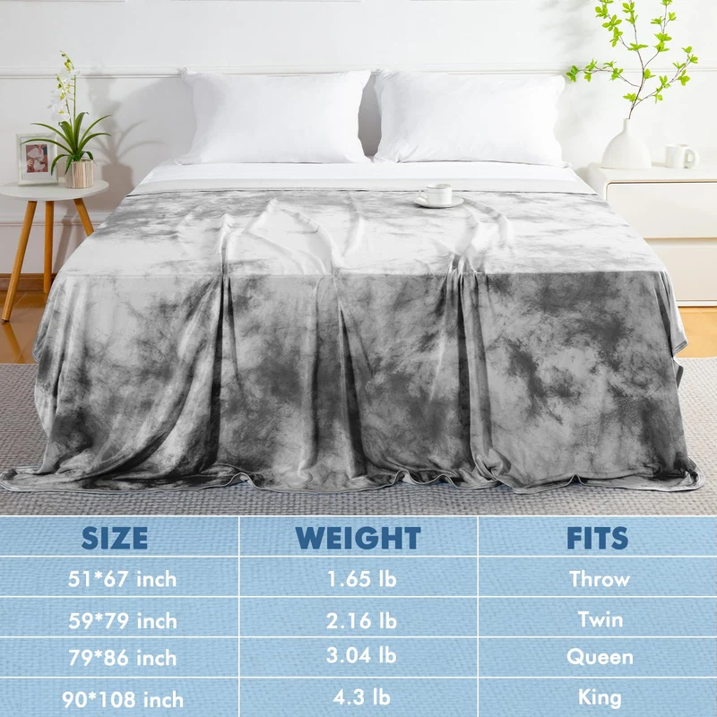 Arc-Chill Tie Dye Cooling Blanket – Q-Max 0.5+ Double-Layer Dual-Sided Cool Touch Blanket for Comfortable Summer Nights-Light Gray