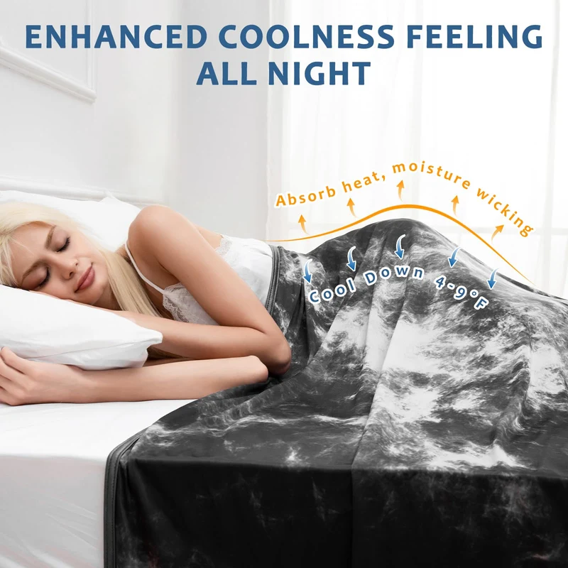 Arc-Chill Tie Dye Cooling Blanket – Q-Max 0.5+ Double-Layer Dual-Sided Cool Touch Blanket for Comfortable Summer Nights-Grey