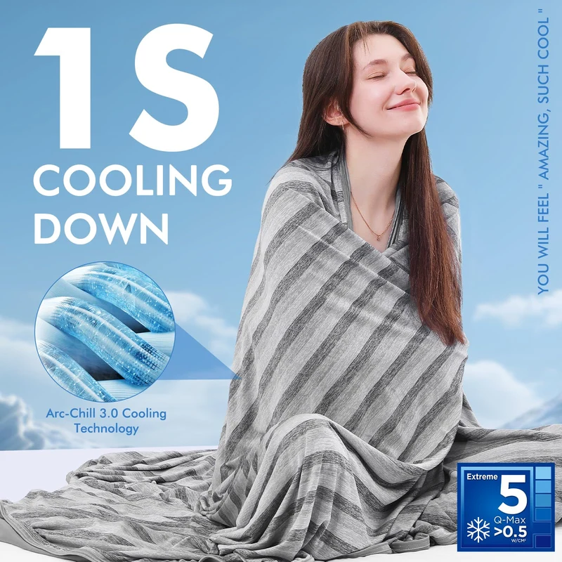 Elegear Dual-Sided Cooling Blanket –Striped Design, Arc-Chill Q-Max > 0.5, Grey