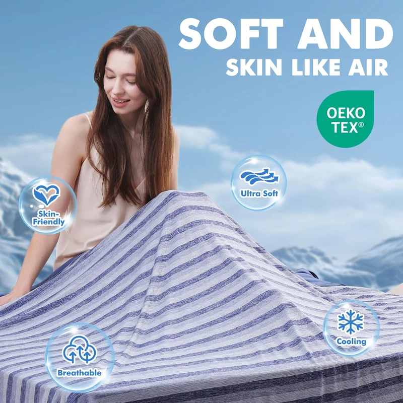 Elegear Dual-Sided Cooling Blanket –Striped Design, Arc-Chill Q-Max > 0.5, Blue