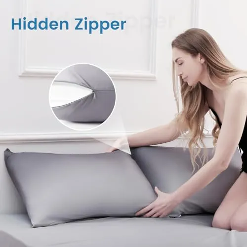 2 Pack Gray Cooling Pillowcases – Breathable, Soft, Skin & Hair Protecting