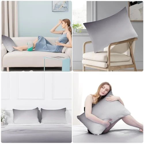 2 Pack Gray Cooling Pillowcases – Breathable, Soft, Skin & Hair Protecting