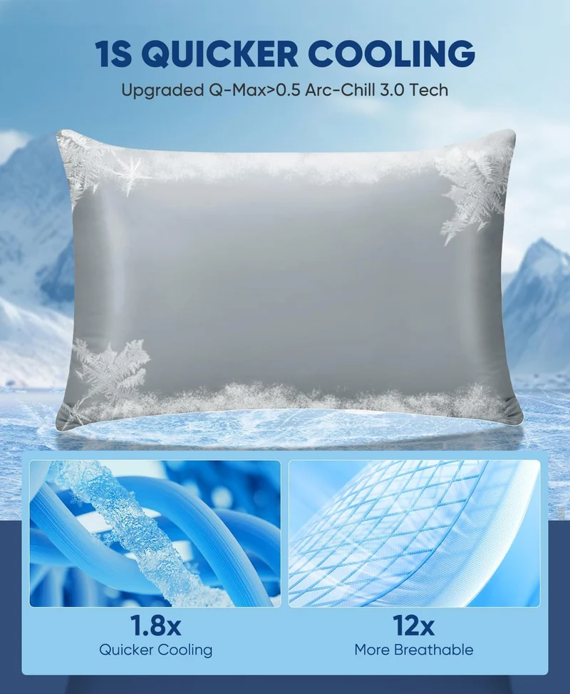 2-Pack Premium Silky Super Cooling Dark Gray Pillowcases – Arc-Chill Extreme Q-Max 0.5