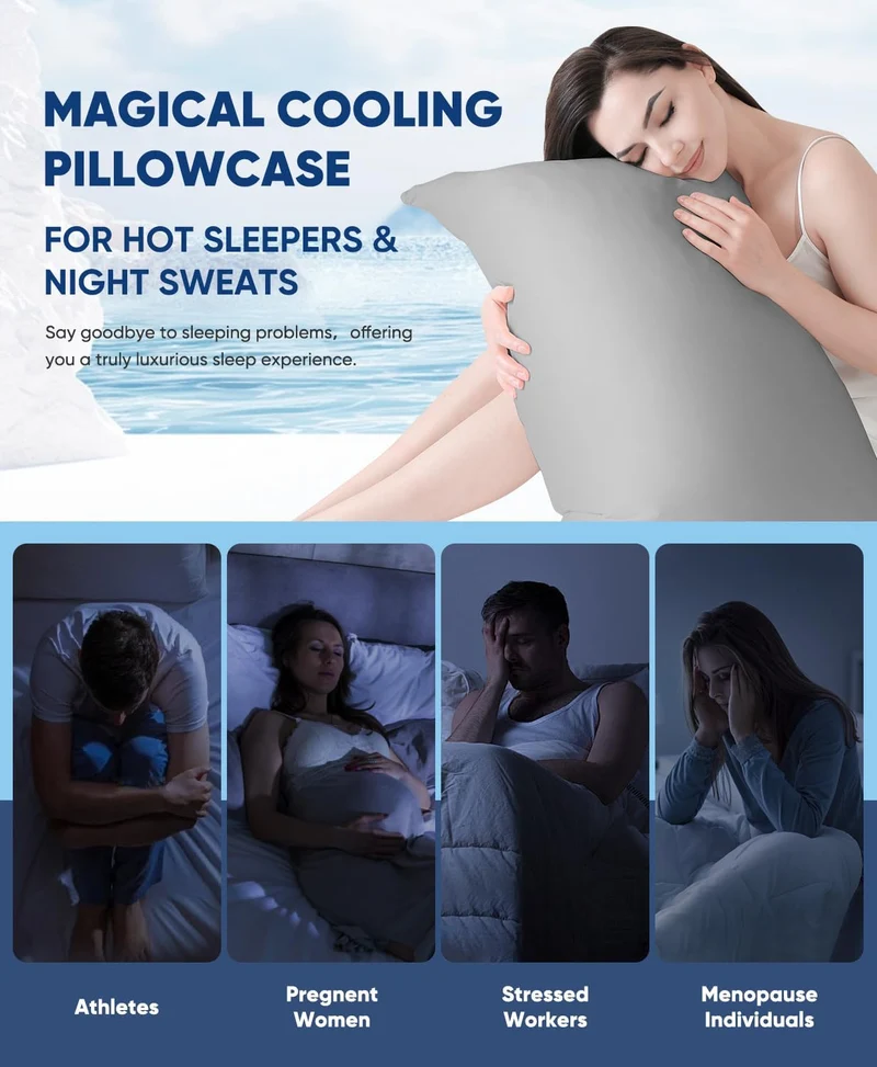 2-Pack Premium Silky Super Cooling Dark Gray Pillowcases – Arc-Chill Extreme Q-Max 0.5