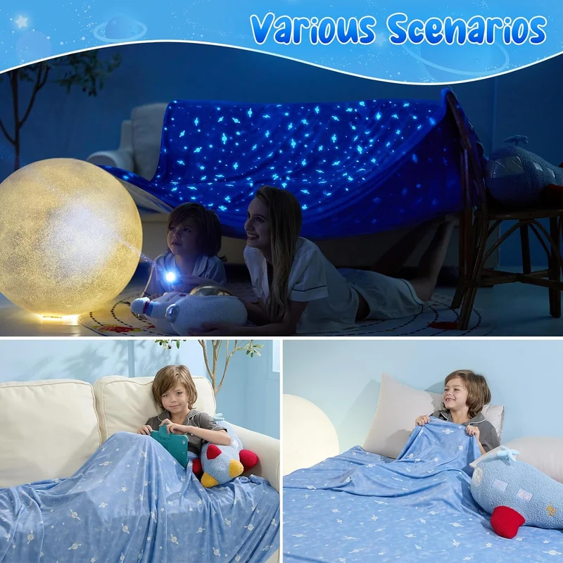Glow-in-the-Dark Cooling Blanket For Kids– Q-Max > 0.5, Double-Sided Color Blue