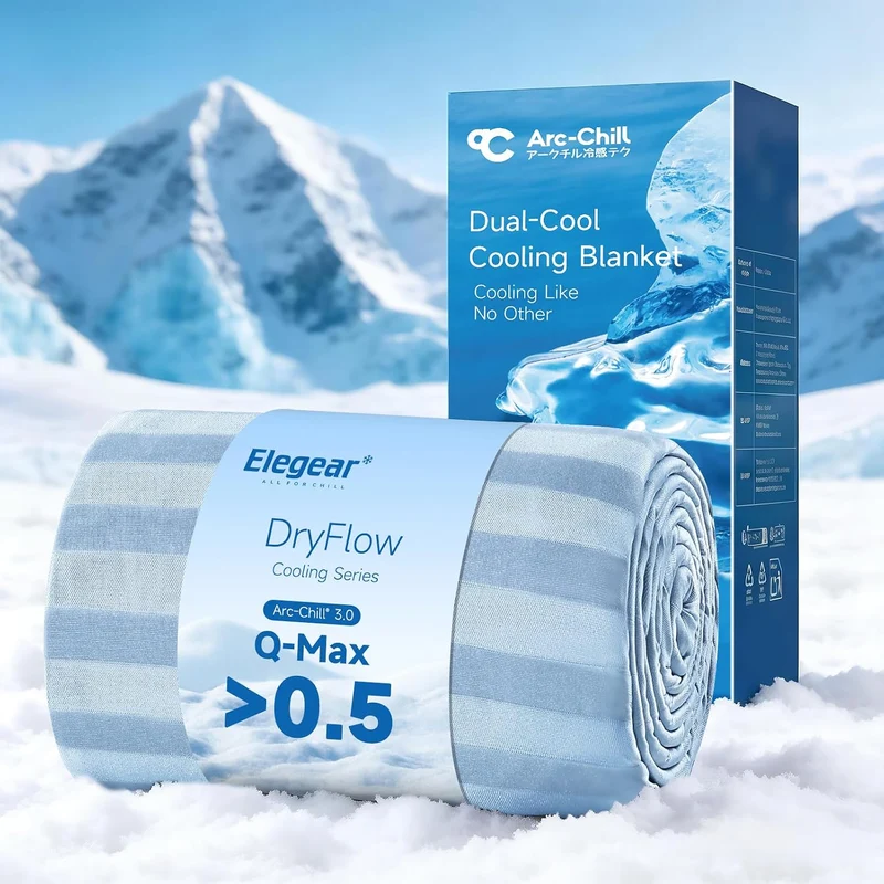 Arc-Chill Cooling Fabric Q-max>0.5 Double-Sided Summer Blanket of Color Blue