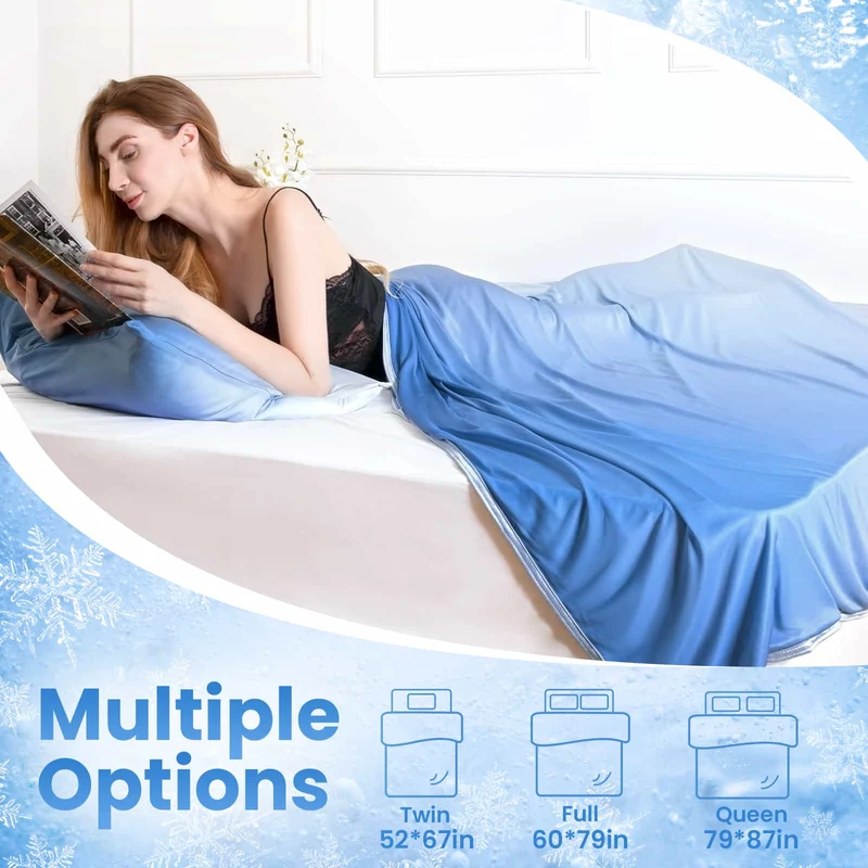 Q-Max > 0.5 Gradient Blue Cooling Blanket – Double-Sided, Breathable & Machine Washable