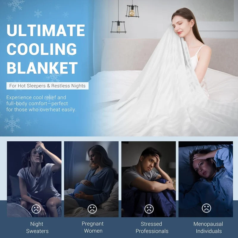 Arc-Chill® 3.0 Cooling Fabric Q-max > 0.5 Ultra-Soft White Striped Blanket of White