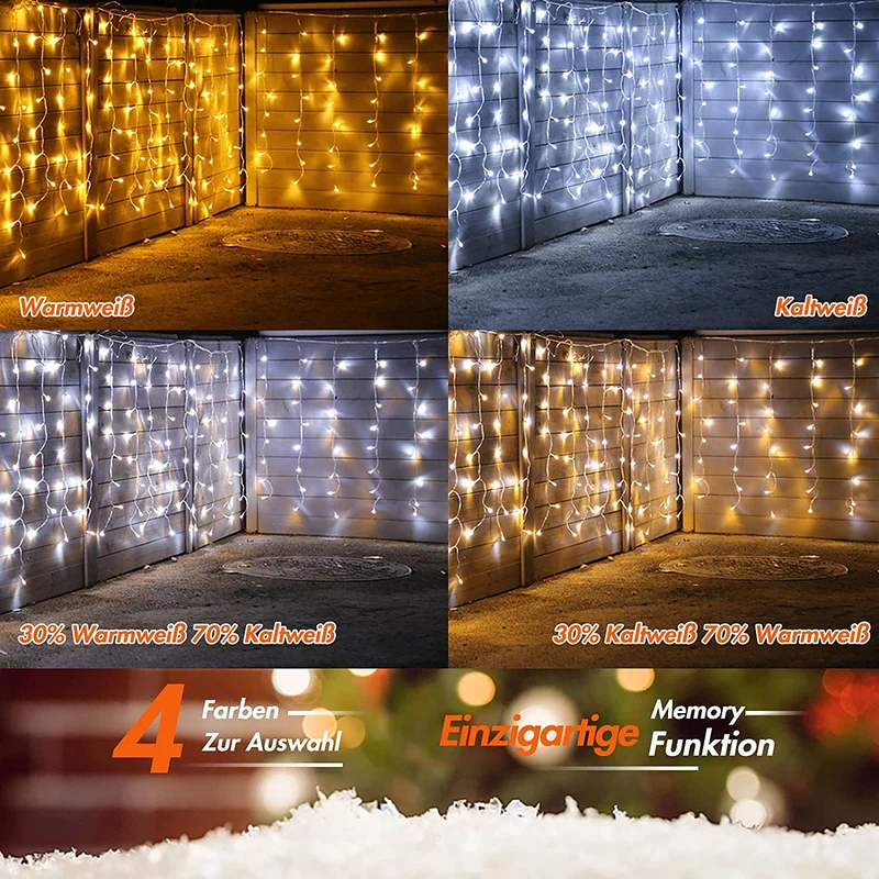 Luci Natale Esterno Cascata ECOWHO 440 LEDs Tenda Luminosa Bianco Caldo e Bianco Freddo,9x0,8m Luci di Natale 11 Modalità con telecomando, Catena Luminosa esterno per Natale patio Giardino Matrimonio