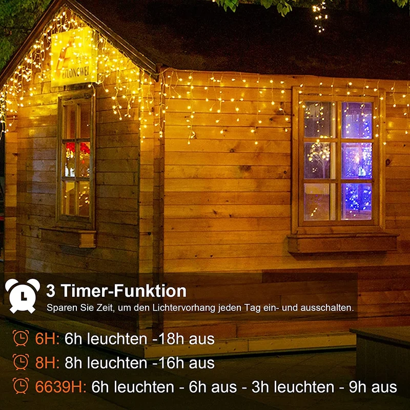 Luci Natale Esterno Cascata ECOWHO 440 LEDs Tenda Luminosa Bianco Caldo e Bianco Freddo,9x0,8m Luci di Natale 11 Modalità con telecomando, Catena Luminosa esterno per Natale patio Giardino Matrimonio