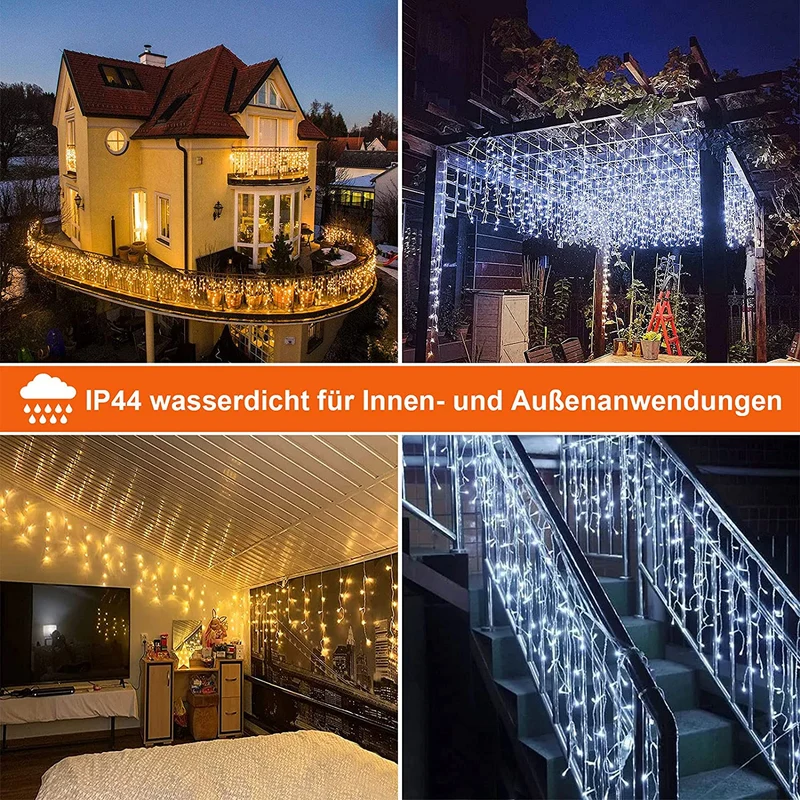 Luci Natale Esterno Cascata ECOWHO 440 LEDs Tenda Luminosa Bianco Caldo e Bianco Freddo,9x0,8m Luci di Natale 11 Modalità con telecomando, Catena Luminosa esterno per Natale patio Giardino Matrimonio