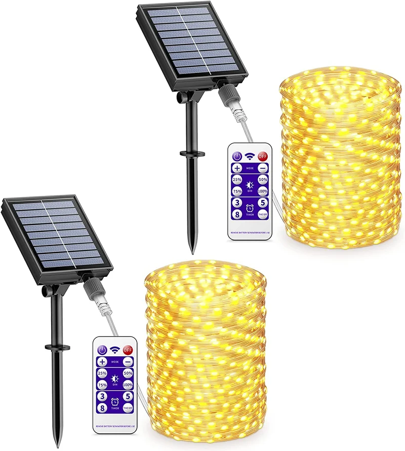 Catena Luminosa Esterno Solare,BESCOST Luci Solari Esterno [2 Pezzi] 2*15M Lucine da Esterno 150 LED Impermeabile IP65 8 Modalità Decorative per Giardino Balcone Gazebo Festa Natale Caldo Bianco