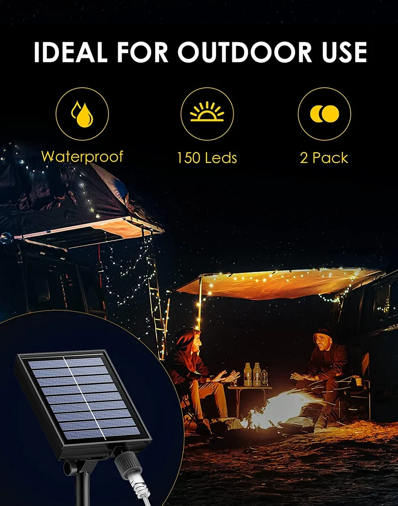 Catena Luminosa Esterno Solare,BESCOST Luci Solari Esterno [2 Pezzi] 2*15M Lucine da Esterno 150 LED Impermeabile IP65 8 Modalità Decorative per Giardino Balcone Gazebo Festa Natale Caldo Bianco