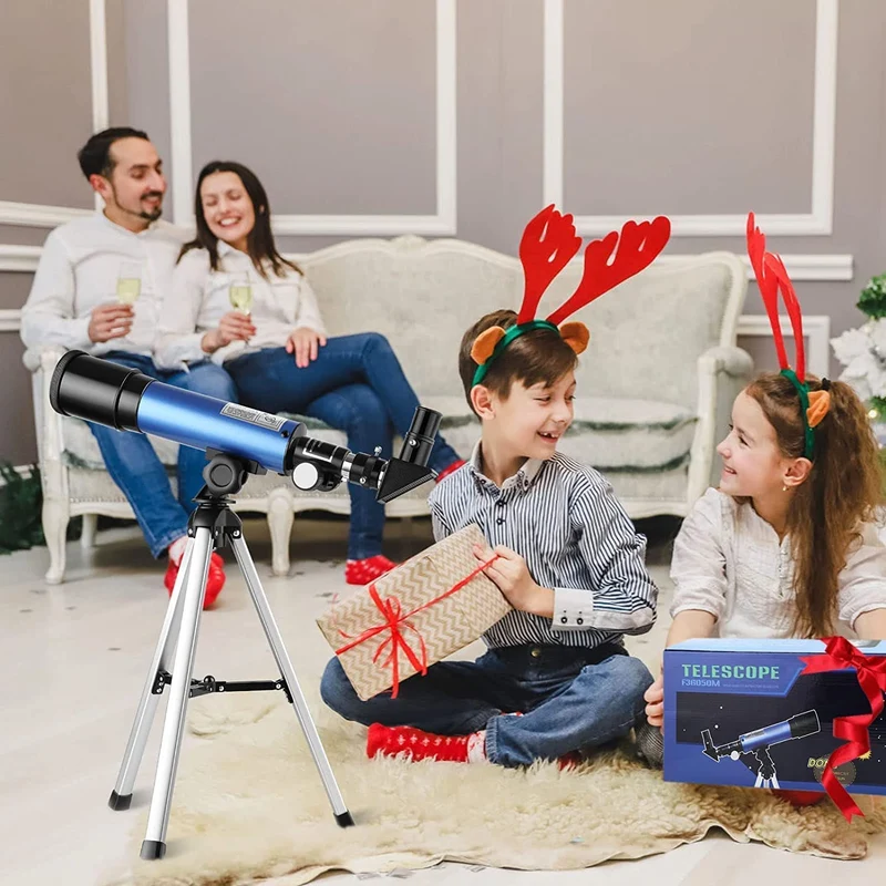 Telescopio Astronomico 50/360 mm Telescopio per Bambini Ingrandimenti 18x e 60x, Treppiede Portatile in Alluminio (36cm), Guarda la Luna, Regali di Compleanno, Regali di Natale per Bambini
