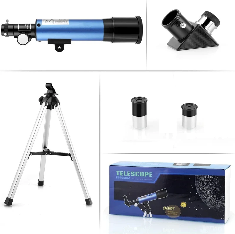 Telescopio Astronomico 50/360 mm Telescopio per Bambini Ingrandimenti 18x e 60x, Treppiede Portatile in Alluminio (36cm), Guarda la Luna, Regali di Compleanno, Regali di Natale per Bambini