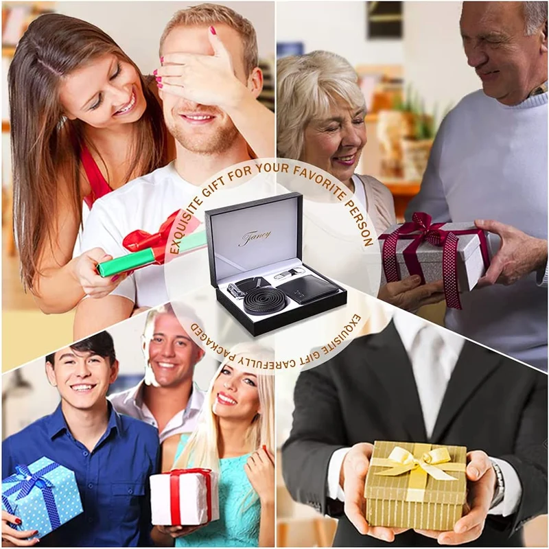 WOTENCE Set Regalo Uomo Regalo per Uomo ,Cintura in pelle+Portafoglio+Portachiavi, Regalo Uomo Compleanno Regalo di Natale San Valentino Regalo Papà