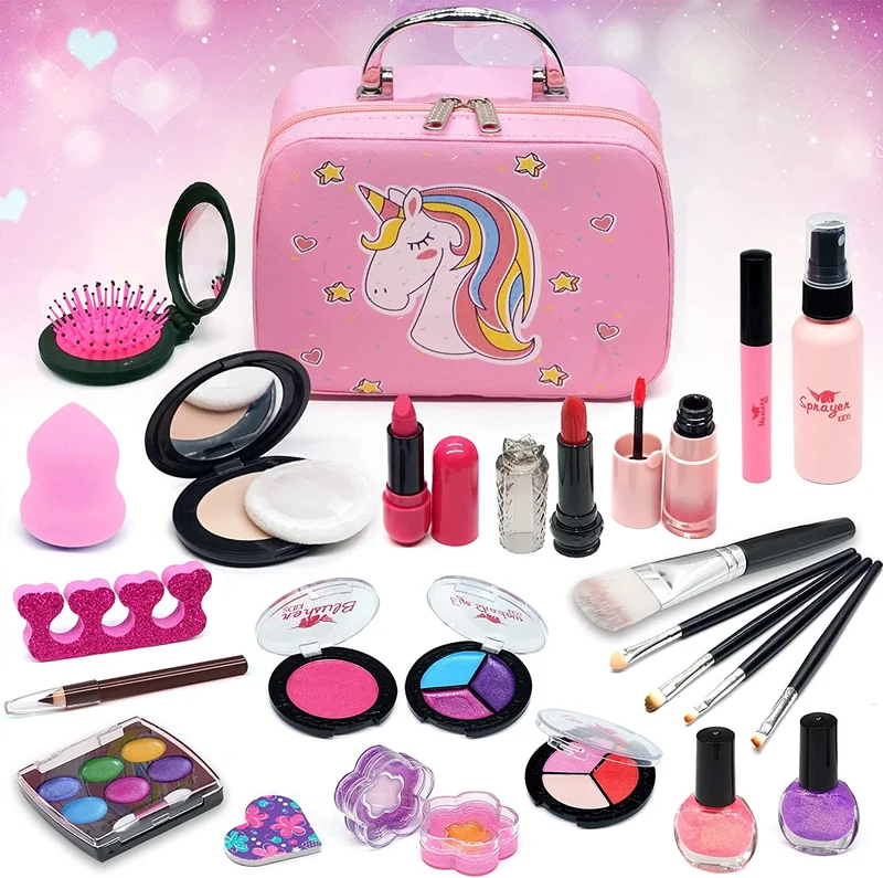 Amerrly Trucchi Bambina Set - 27 Pezzi Trucchi Bambina Anallergici Unicorni Giocattoli Bambina, Valigetta Trucchi Bambina, Giochi Bambina, Regali di Compleanno di Natale per Ragazze 4 5 6 7 8 9