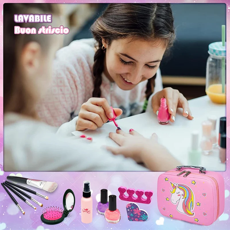 Amerrly Trucchi Bambina Set - 27 Pezzi Trucchi Bambina Anallergici Unicorni Giocattoli Bambina, Valigetta Trucchi Bambina, Giochi Bambina, Regali di Compleanno di Natale per Ragazze 4 5 6 7 8 9