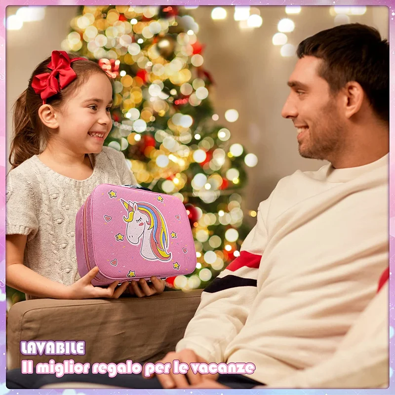 Amerrly Trucchi Bambina Set - 27 Pezzi Trucchi Bambina Anallergici Unicorni Giocattoli Bambina, Valigetta Trucchi Bambina, Giochi Bambina, Regali di Compleanno di Natale per Ragazze 4 5 6 7 8 9