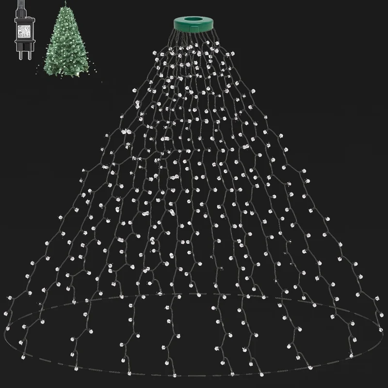 Dekofun Luci Albero di Natale 400 LED 2m x 16 Fili Mantello luminoso di Natalizie, 8 Modalità Cascata Luci Natale Impermeabili per Albero, Giardino, Interno Esterno Decorazioni - Bianco Caldo