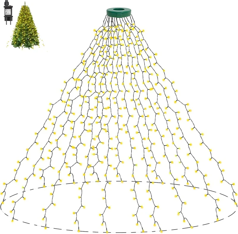 Dekofun Luci Albero di Natale 400 LED 2m x 16 Fili Mantello luminoso di Natalizie, 8 Modalità Cascata Luci Natale Impermeabili per Albero, Giardino, Interno Esterno Decorazioni - Bianco Caldo