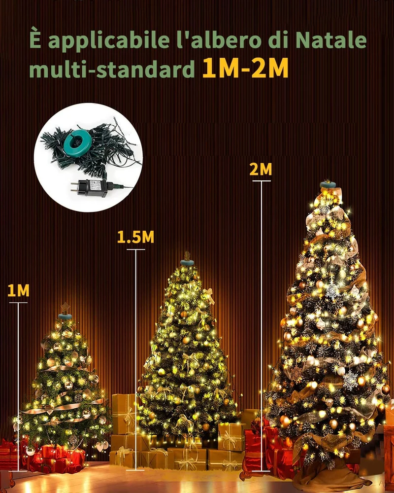 Dekofun Luci Albero di Natale 400 LED 2m x 16 Fili Mantello luminoso di Natalizie, 8 Modalità Cascata Luci Natale Impermeabili per Albero, Giardino, Interno Esterno Decorazioni - Bianco Caldo