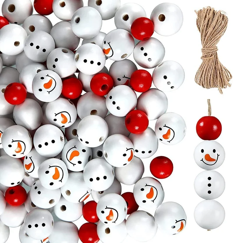 Yuikome 160 Pezzi di Natale Pupazzo di Neve Perline nel Legno Perline di Fattoria Perline Artigianali nel Legno Forniture per Decorazioni Artigianali DIY